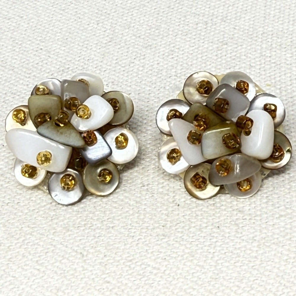 Vintage Bead Cluster Earrings Clip-On Wired Retro Classic Marked Japan